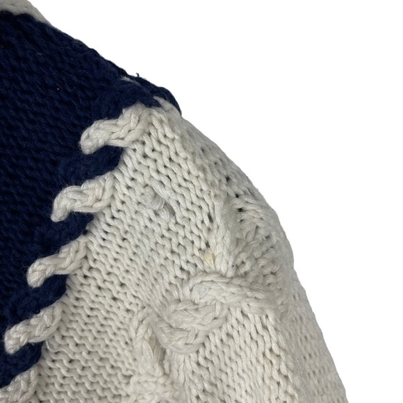 TALBOTS VINTAGE HAND KNIT COTTON NAUTICAL COLORBLOCK CABLE KNIT CREW SWEATER - Picture 10 of 12